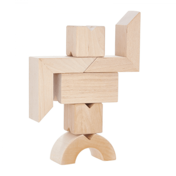 Funny figure made out of wooden modular building blocks for children